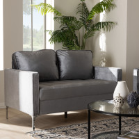 Baxton Studio Clara-Grey-LS Clara Modern and Contemporary Grey Velvet Fabric Upholstered 2-Seater Loveseat